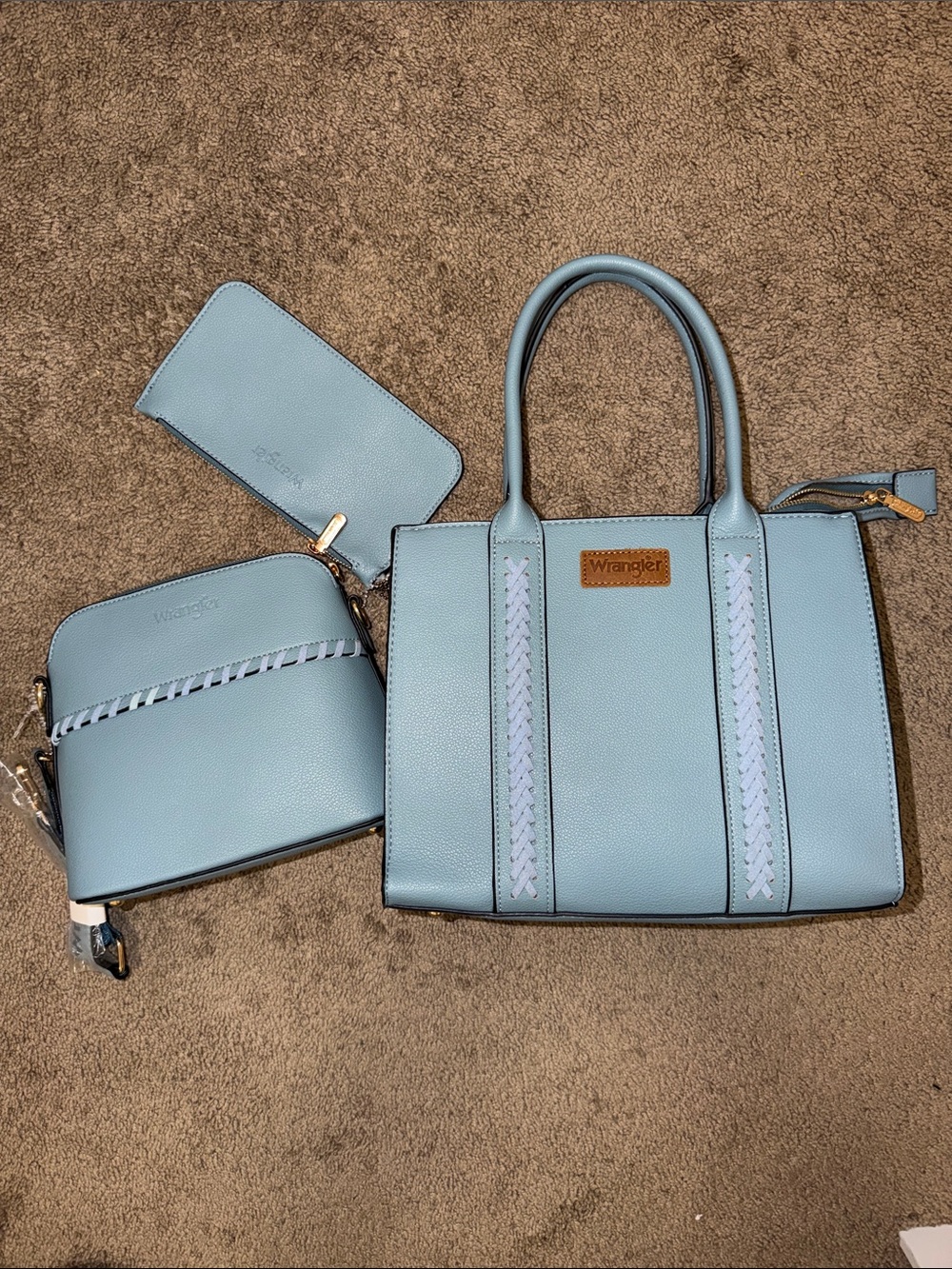 Wrangler Pale Blue 3-Piece Tote, Crossbody & Wallet Set